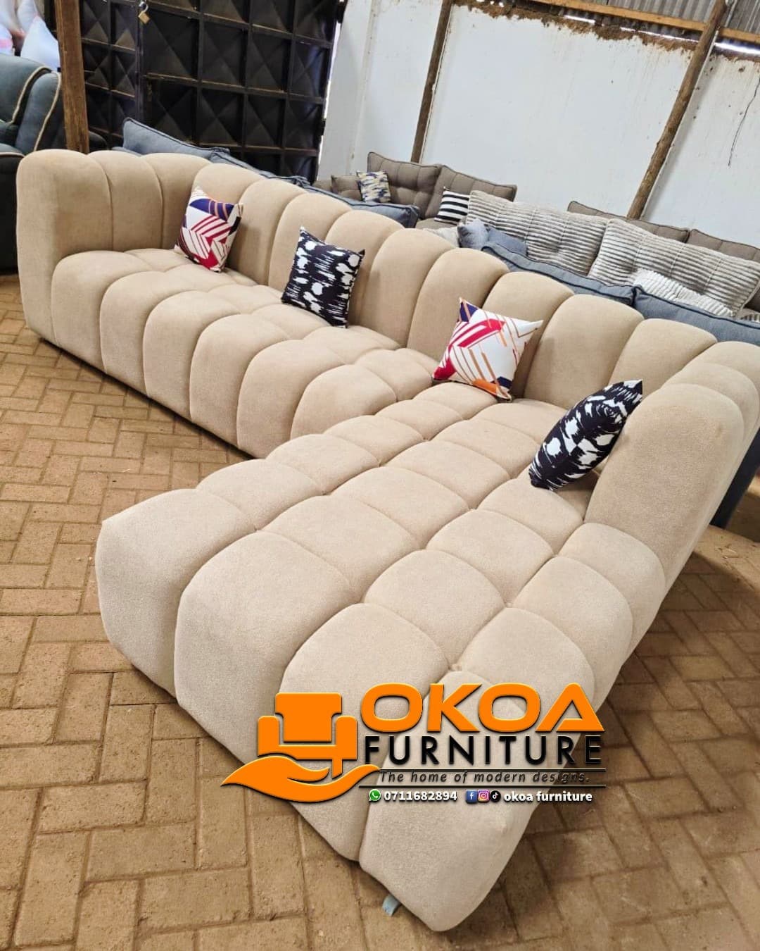 Bubble Design L-Shape Sofa (Beige)