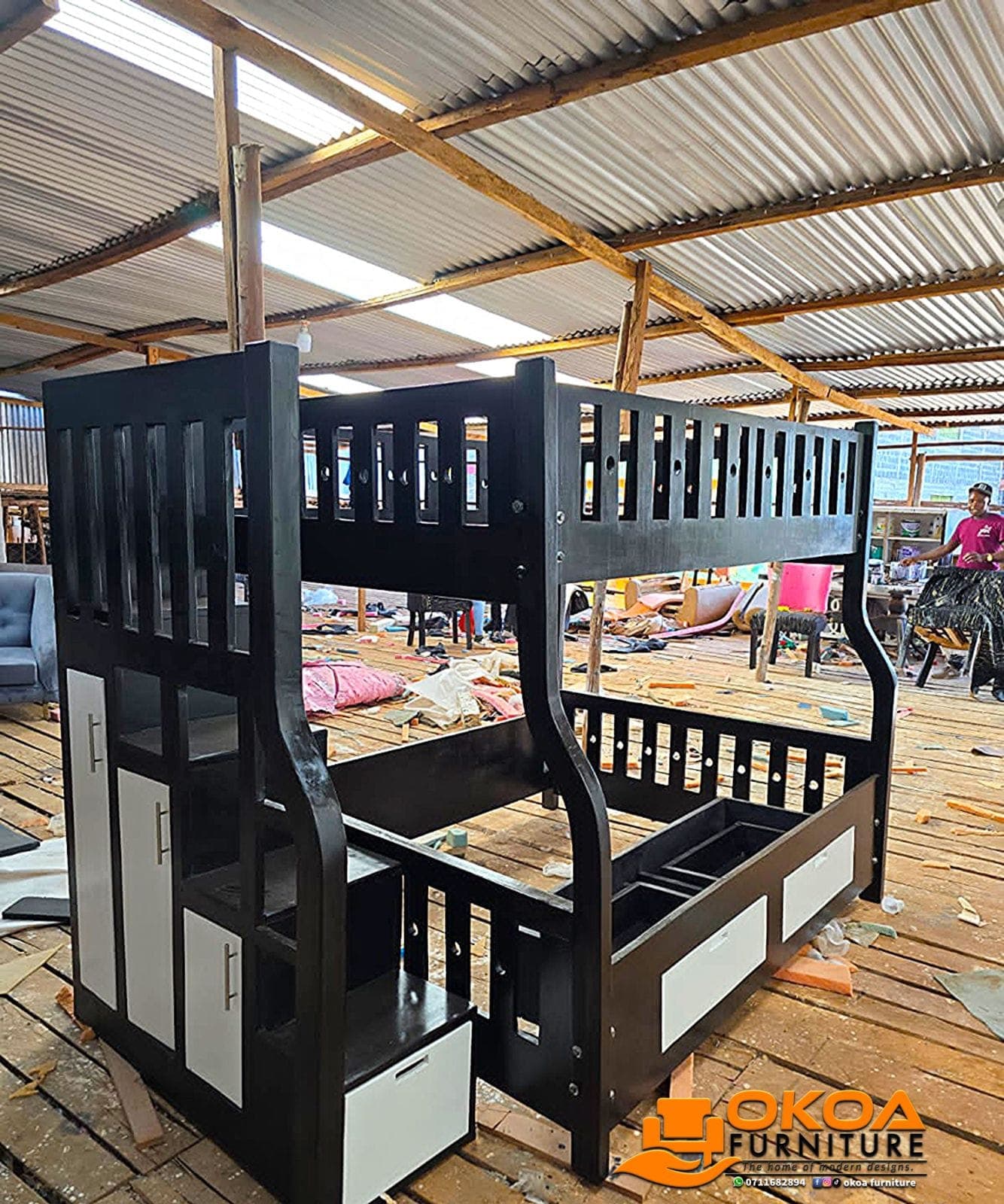 Bunk Bed with Wardrobe & Drawers